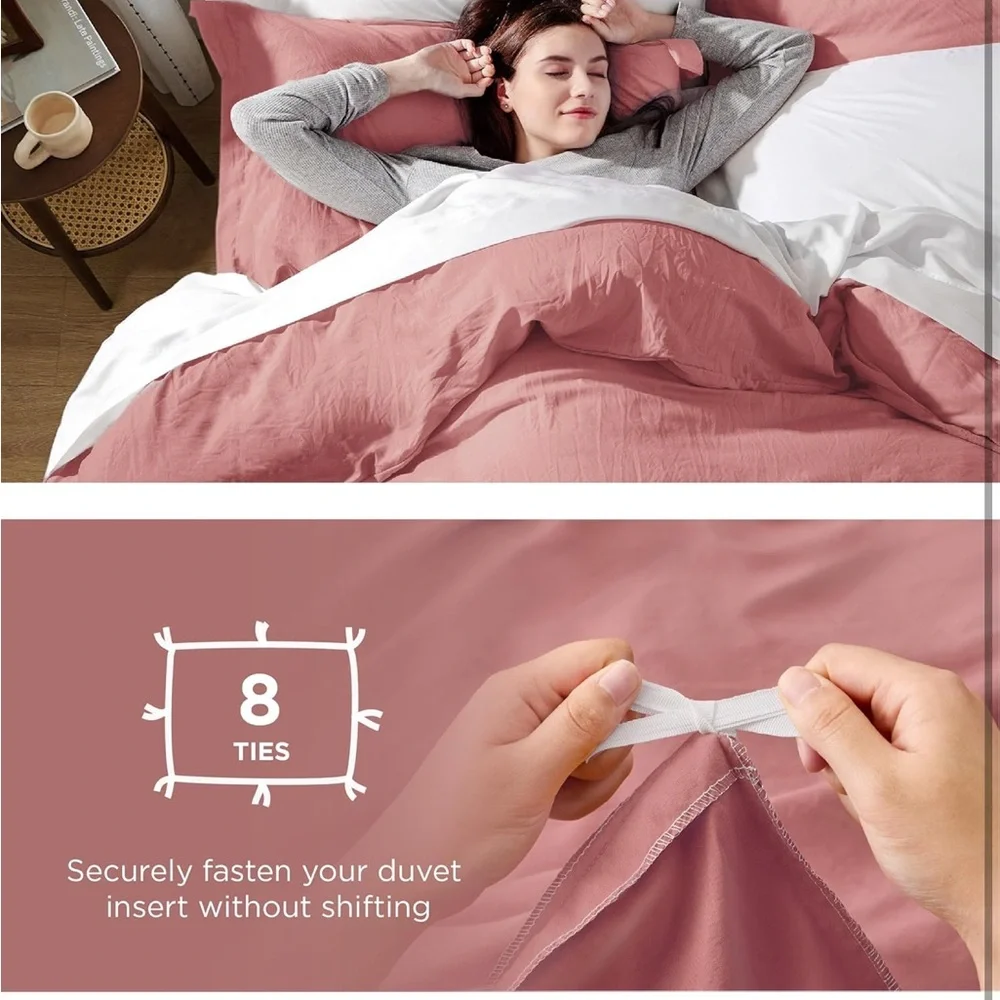 Pink Clay Duvet Cover Queen Size - 3 Pieces Prewashed Extra Soft Bedding Set